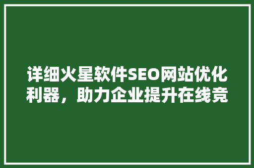 详细火星软件SEO网站优化利器，助力企业提升在线竞争力