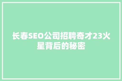 长春SEO公司招聘奇才23火星背后的秘密