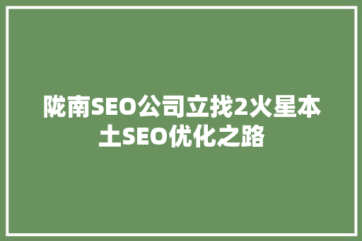 陇南SEO公司立找2火星本土SEO优化之路