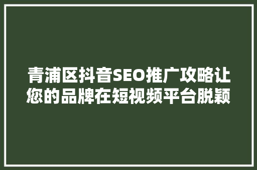 青浦区抖音SEO推广攻略让您的品牌在短视频平台脱颖而出