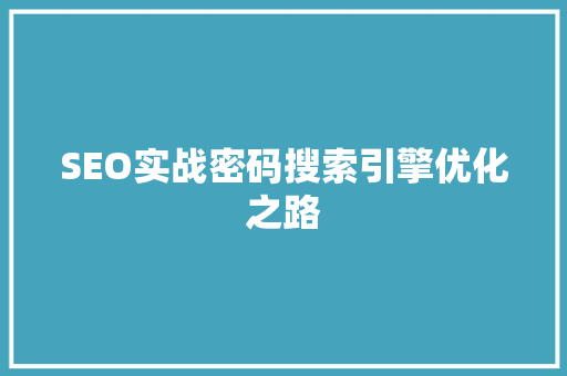 SEO实战密码搜索引擎优化之路