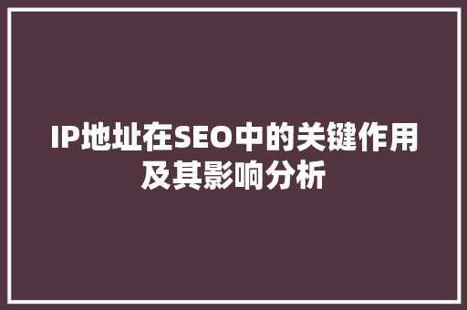 IP地址在SEO中的关键作用及其影响分析