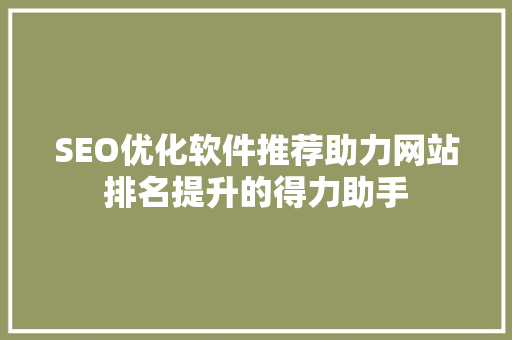 SEO优化软件推荐助力网站排名提升的得力助手