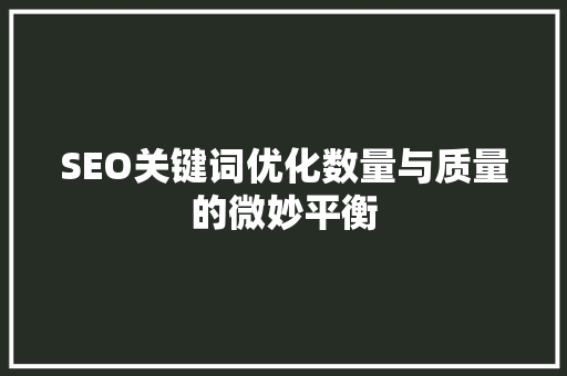 SEO关键词优化数量与质量的微妙平衡