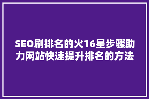 SEO刷排名的火16星步骤助力网站快速提升排名的方法