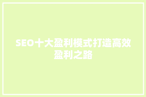 SEO十大盈利模式打造高效盈利之路