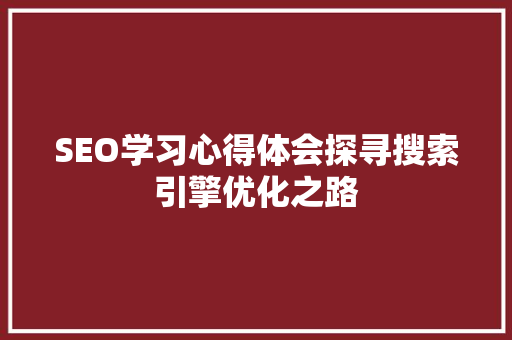 SEO学习心得体会探寻搜索引擎优化之路