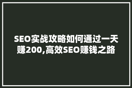 SEO实战攻略如何通过一天赚200,高效SEO赚钱之路