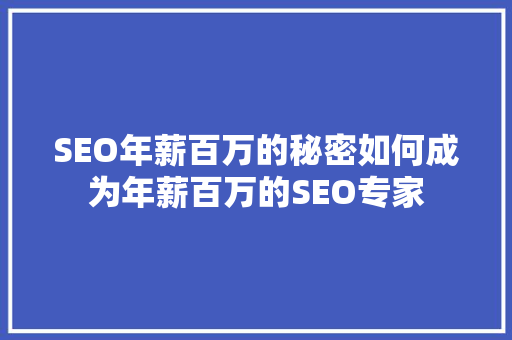 SEO年薪百万的秘密如何成为年薪百万的SEO专家