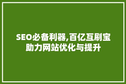 SEO必备利器,百亿互刷宝助力网站优化与提升