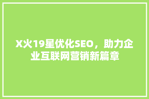 X火19星优化SEO，助力企业互联网营销新篇章