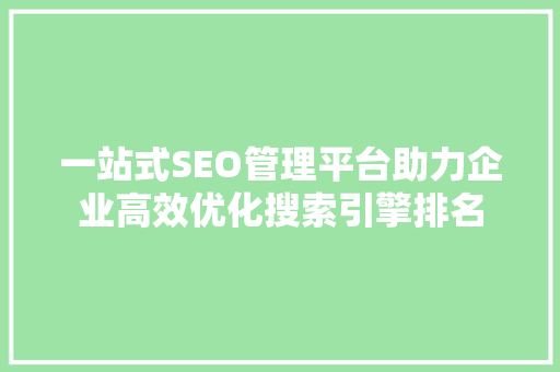 一站式SEO管理平台助力企业高效优化搜索引擎排名
