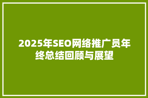 2025年SEO网络推广员年终总结回顾与展望