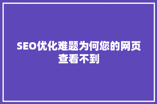 SEO优化难题为何您的网页查看不到  第1张