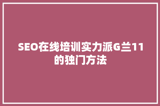 SEO在线培训实力派G兰11的独门方法