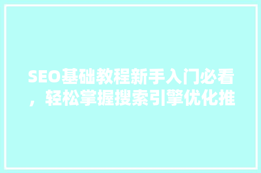 SEO基础教程新手入门必看，轻松掌握搜索引擎优化推广方法