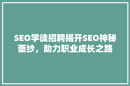 SEO学徒招聘揭开SEO神秘面纱，助力职业成长之路