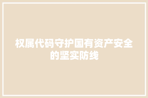 权属代码守护国有资产安全的坚实防线