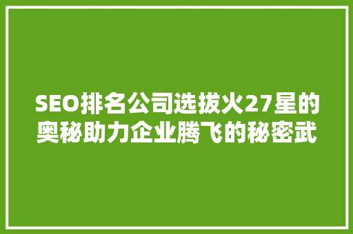 SEO排名公司选拔火27星的奥秘助力企业腾飞的秘密武器