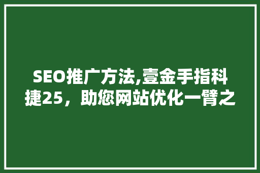 SEO推广方法,壹金手指科捷25，助您网站优化一臂之力