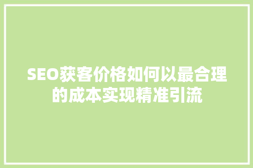 SEO获客价格如何以最合理的成本实现精准引流