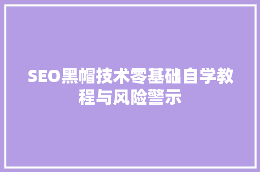 SEO黑帽技术零基础自学教程与风险警示