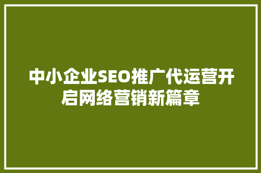 中小企业SEO推广代运营开启网络营销新篇章  第1张