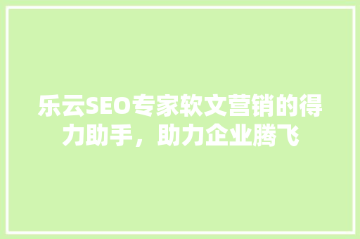 乐云SEO专家软文营销的得力助手，助力企业腾飞