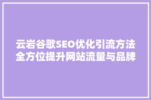 云岩谷歌SEO优化引流方法全方位提升网站流量与品牌影响力