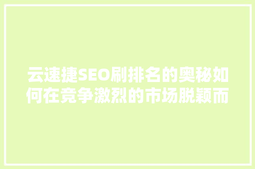 云速捷SEO刷排名的奥秘如何在竞争激烈的市场脱颖而出