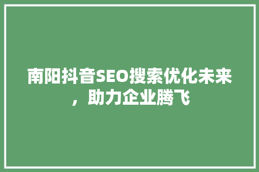 南阳抖音SEO搜索优化未来，助力企业腾飞