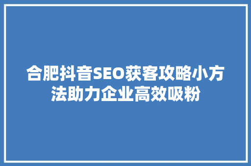 合肥抖音SEO获客攻略小方法助力企业高效吸粉