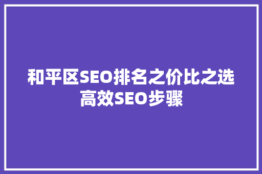 和平区SEO排名之价比之选高效SEO步骤