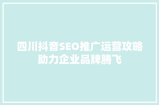 四川抖音SEO推广运营攻略助力企业品牌腾飞