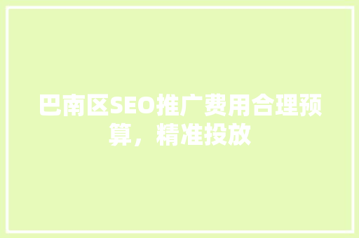巴南区SEO推广费用合理预算，精准投放