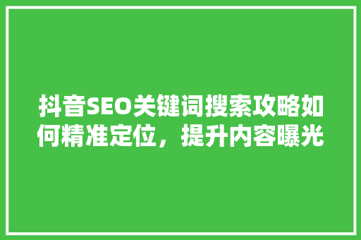 抖音SEO关键词搜索攻略如何精准定位，提升内容曝光率