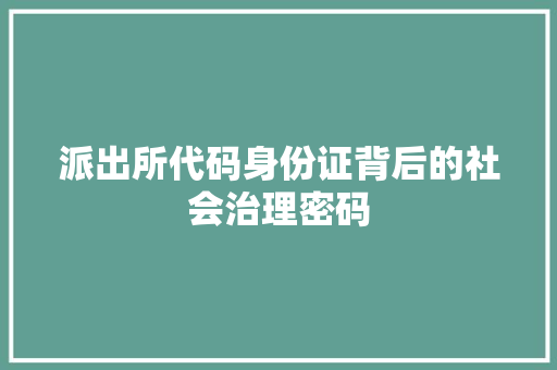 派出所代码身份证背后的社会治理密码