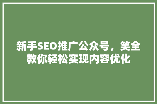 新手SEO推广公众号，笑全教你轻松实现内容优化
