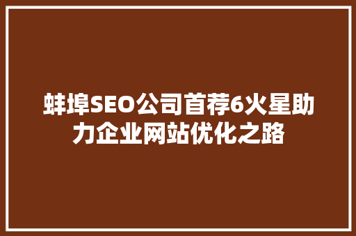 蚌埠SEO公司首荐6火星助力企业网站优化之路