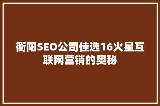 衡阳SEO公司佳选16火星互联网营销的奥秘