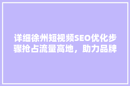 详细徐州短视频SEO优化步骤抢占流量高地，助力品牌腾飞