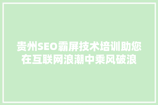 贵州SEO霸屏技术培训助您在互联网浪潮中乘风破浪