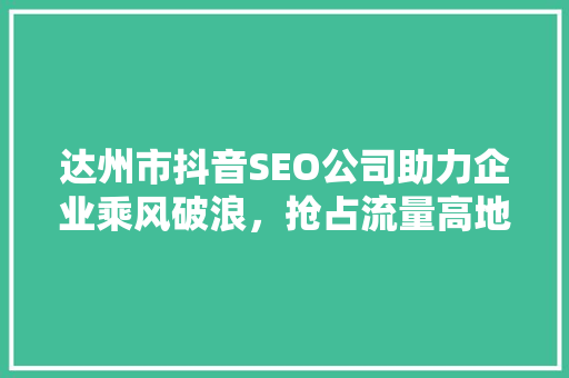 达州市抖音SEO公司助力企业乘风破浪，抢占流量高地