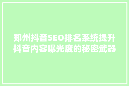 郑州抖音SEO排名系统提升抖音内容曝光度的秘密武器