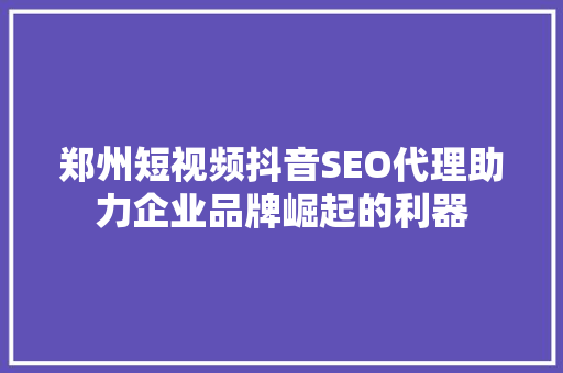 郑州短视频抖音SEO代理助力企业品牌崛起的利器