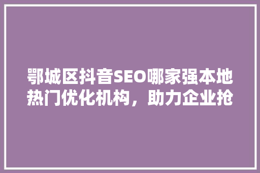 鄂城区抖音SEO哪家强本地热门优化机构，助力企业抢占流量高地