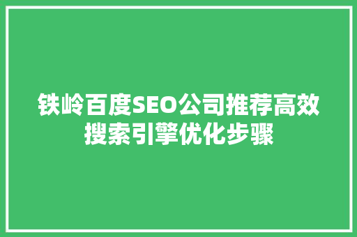 铁岭百度SEO公司推荐高效搜索引擎优化步骤