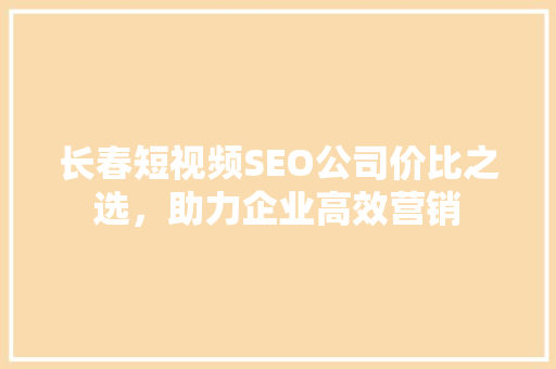 长春短视频SEO公司价比之选，助力企业高效营销