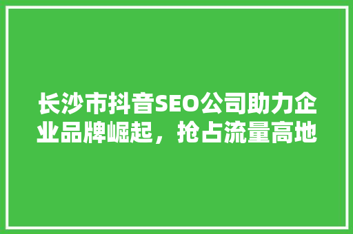 长沙市抖音SEO公司助力企业品牌崛起，抢占流量高地
