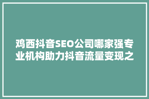 鸡西抖音SEO公司哪家强专业机构助力抖音流量变现之路
